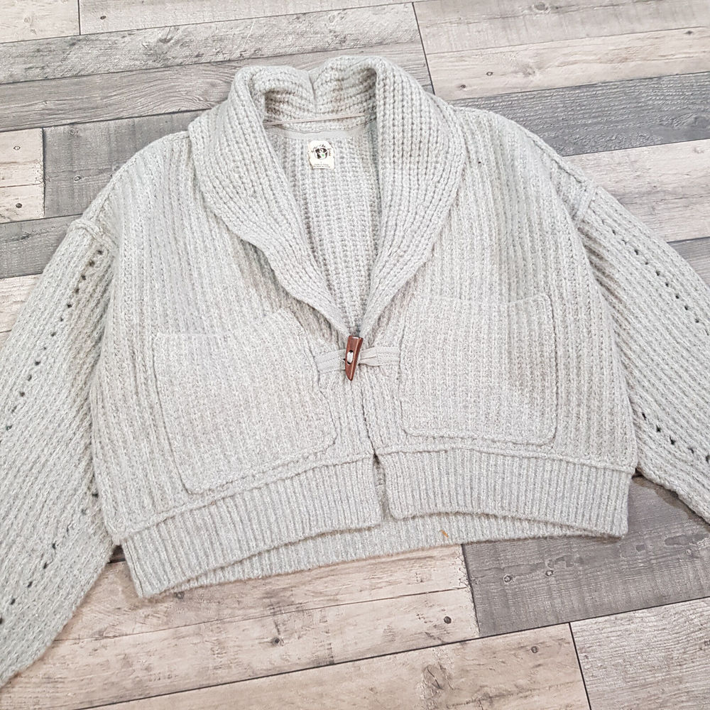 Free People Jackson Chunky Knit Cardigan Cardi Large UK 16 Grey Toggle BN - Picture 3 of 12